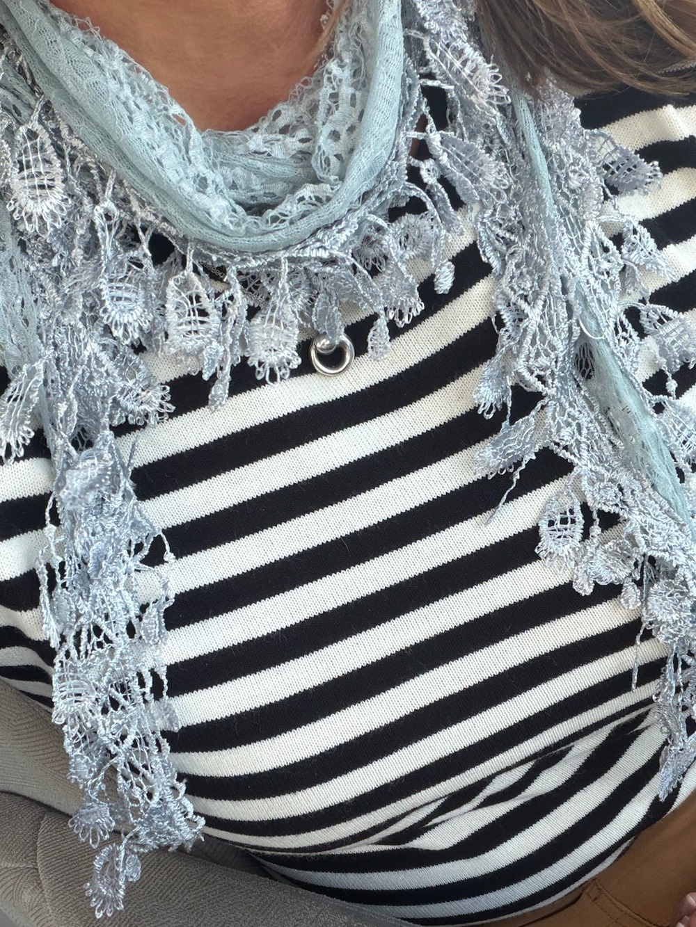 Vintage Blue Lace Fringe skinny Scarf